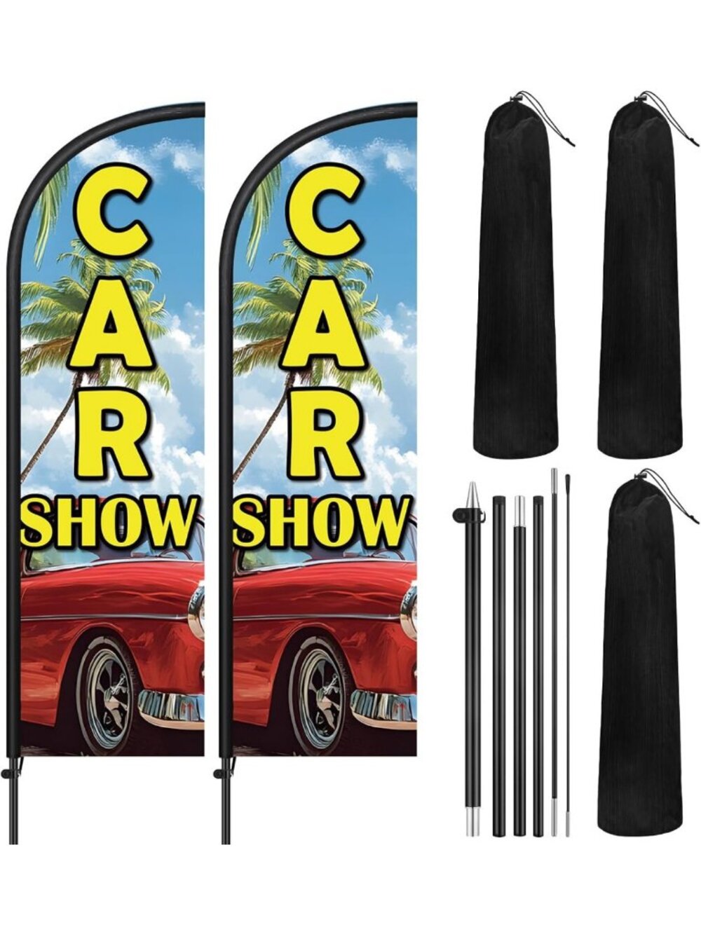 2 Pack 7ft Feather Flags for Car Shows - Windless Swooper Banners with Pole Kit
